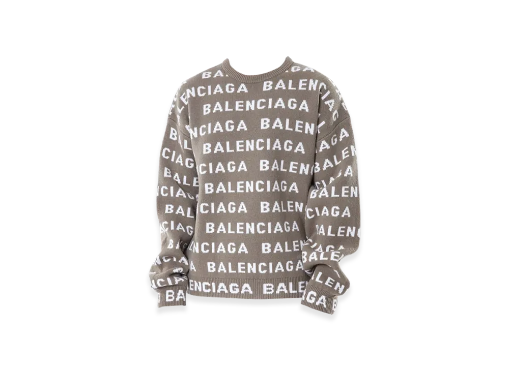 BALENCIAGA Allover Logo Jacquard Wool Knit "Beige"