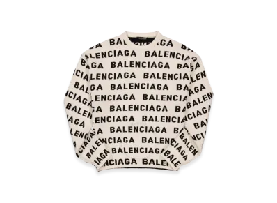 BALENCIAGA Allover Logo Jacquard Wool Knit "Ivory"