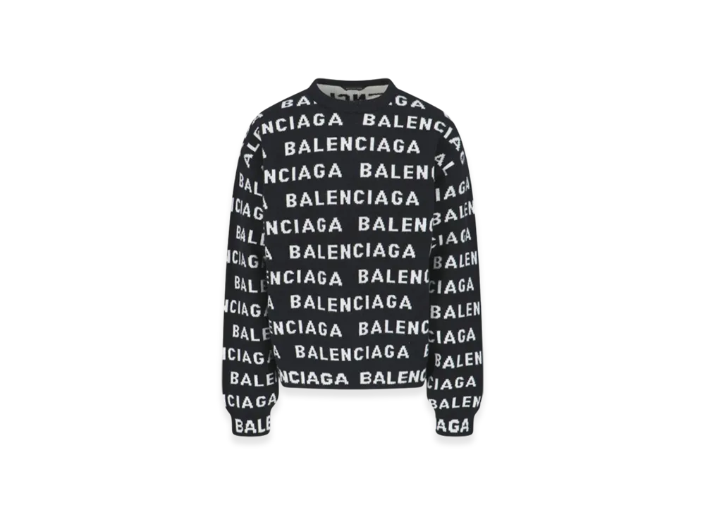 BALENCIAGA Allover Logo Jacquard Wool Knit "Black"