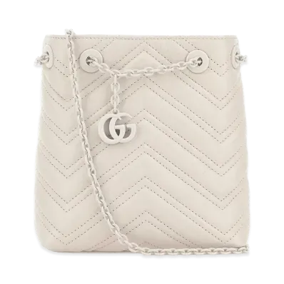 GUCCI Women's Leather Micro GG Marmont Bucket Bag "White"