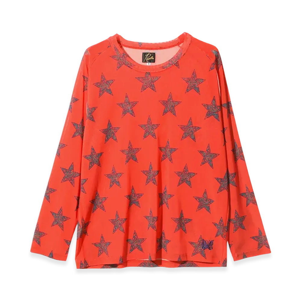 NEEDLES L/S U Neck Tee - Poly Mesh/Printed "Orange"