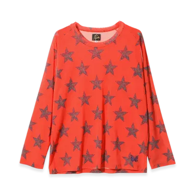 NEEDLES L/S U Neck Tee - Poly Mesh/Printed "Orange"