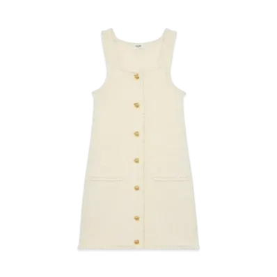CELINE Women's Mini Apron Dress in Cotton "Off White"