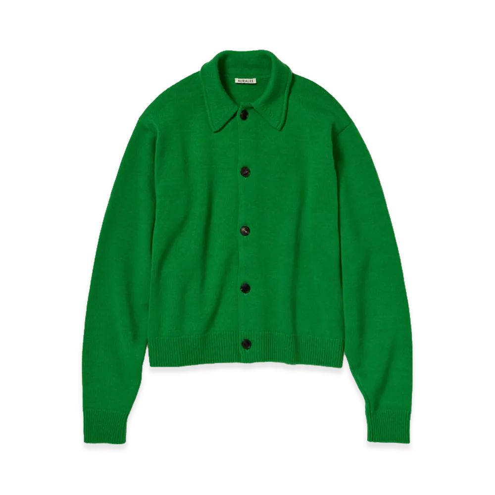 AURALEE Super Fine Wool Knit Shirt Cardigan "Green"