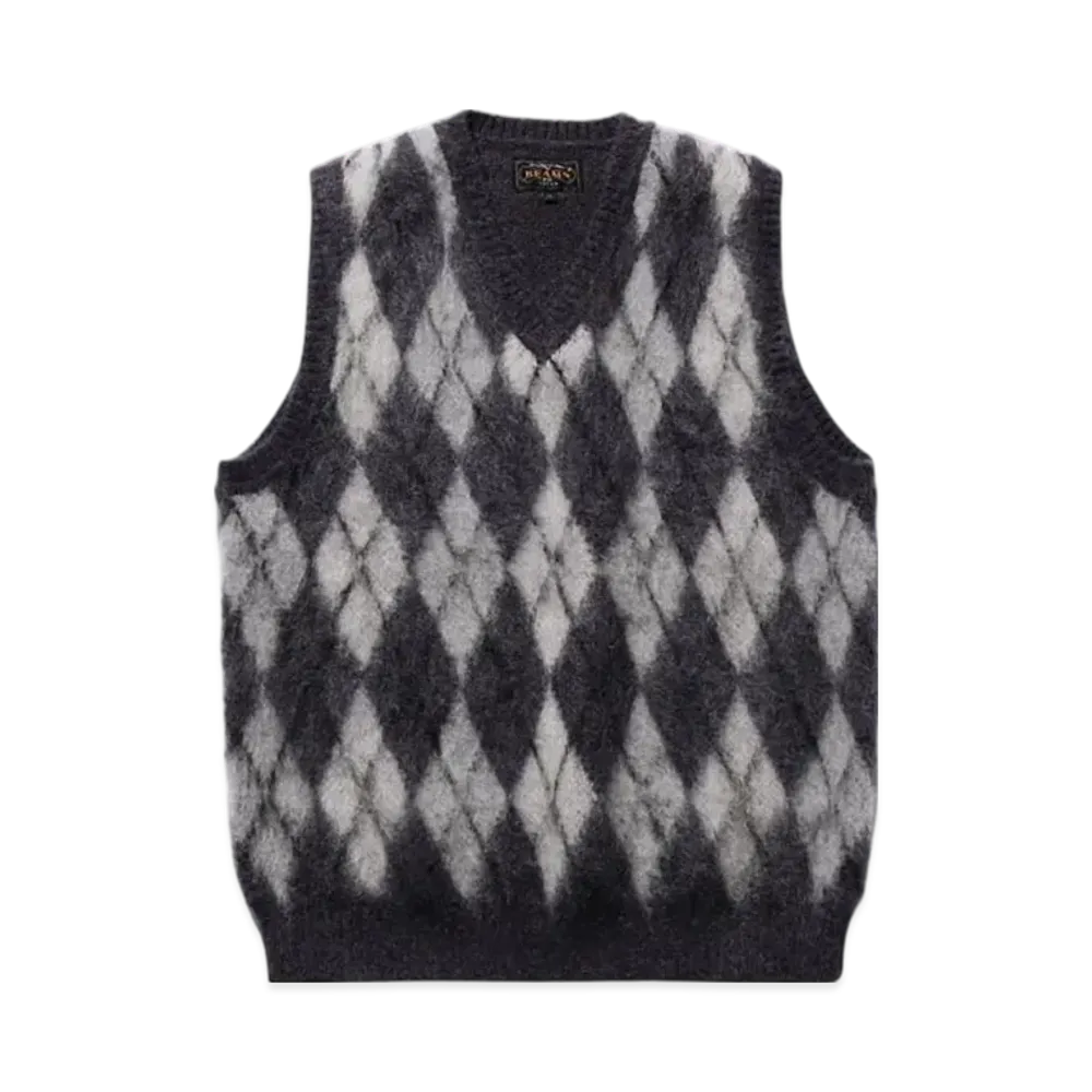 BEAMS Argyle Vest Mohair "Gray"