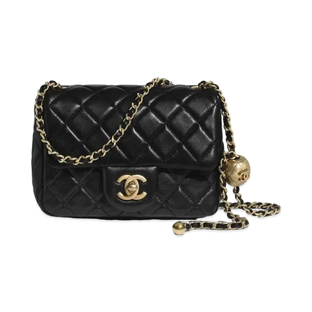 CHANEL Chain Flap Bag Mini Matelasse Lamb Skin "Black"