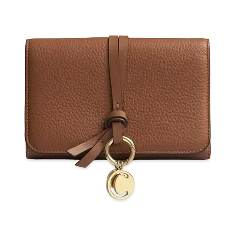 Chloe Women's Alphabet Compact Wallet For In Small Grain & Smooth Calfskin "Tan"