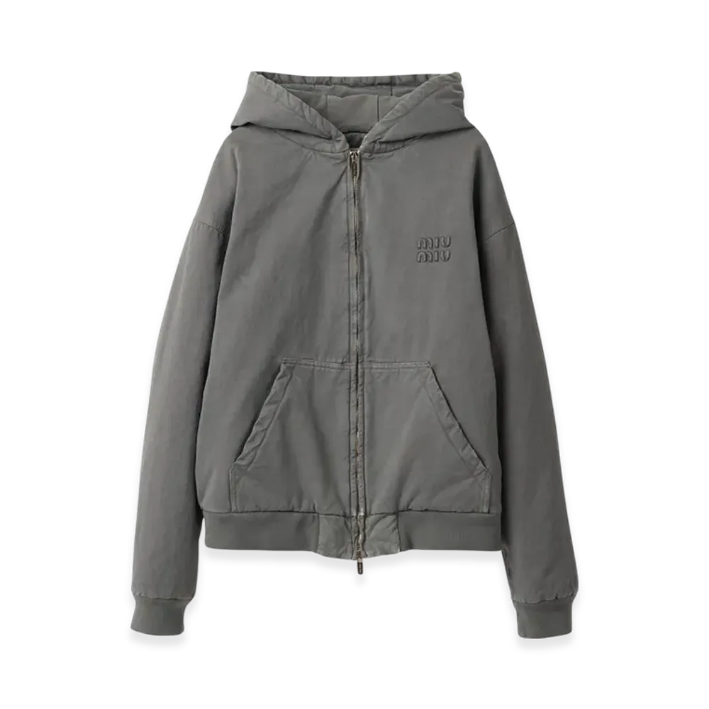 MIU MIU Women's Embroidered Garment Dyed Gabardine Blouson Jacket "Cord"