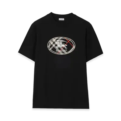 Burberry Check Knight Stamp Cotton T-Shirt "Black"