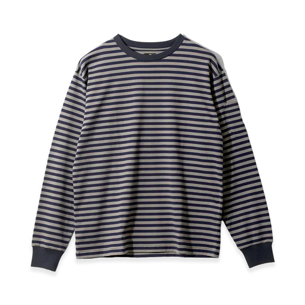 NEEDLES L/S Crew Neck Tee - Cotton Stripe Jersey "Navy/Mocha"