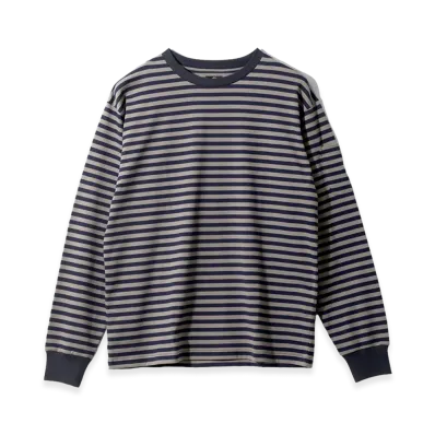 NEEDLES L/S Crew Neck Tee - Cotton Stripe Jersey "Navy/Mocha"