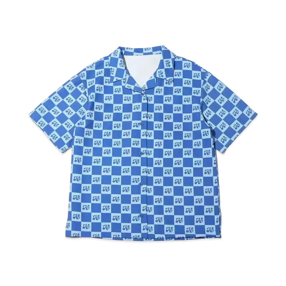 atmos pink Checkered Open Collar Shirt "Blue"