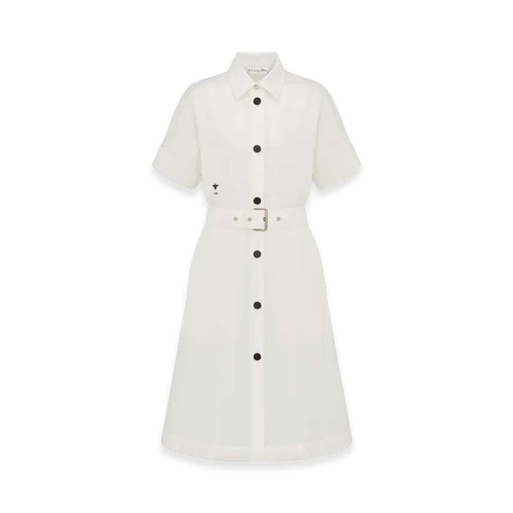 Dior Women's Cotton and Silk Poplin Belted Shirt Dress "Ecru"