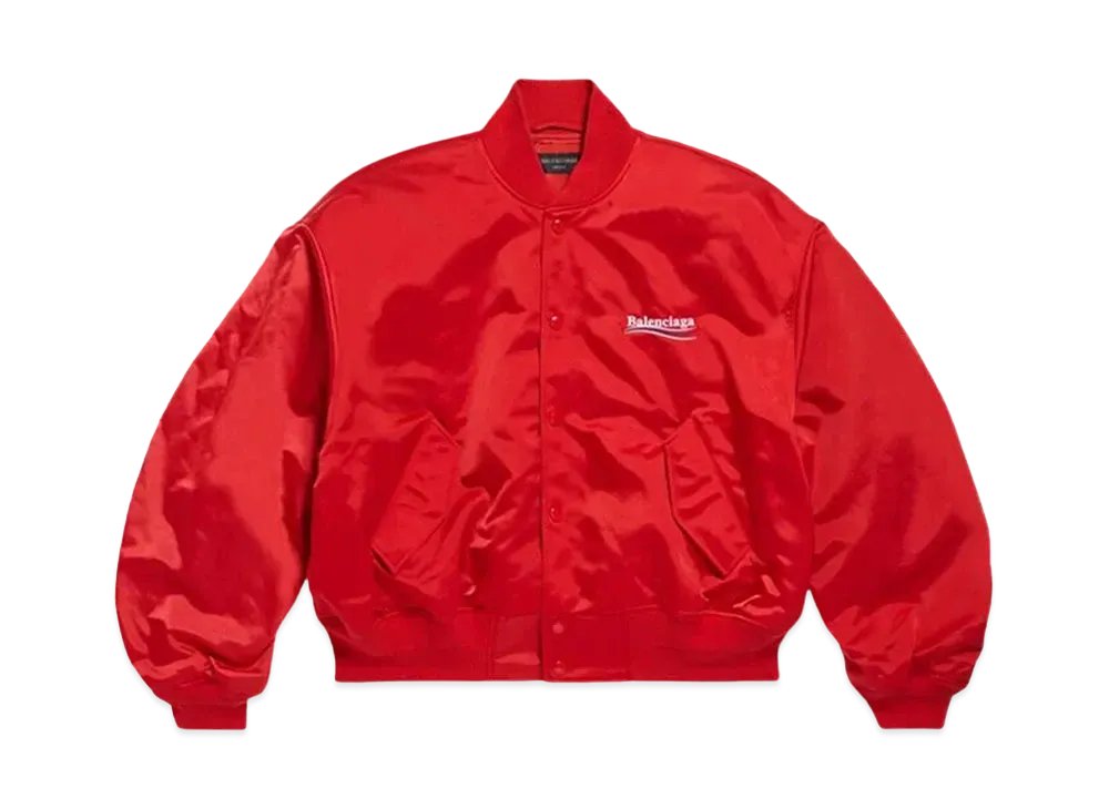 BALENCIAGA Women's Political Campaign Varsity Jacket "Bright Red"