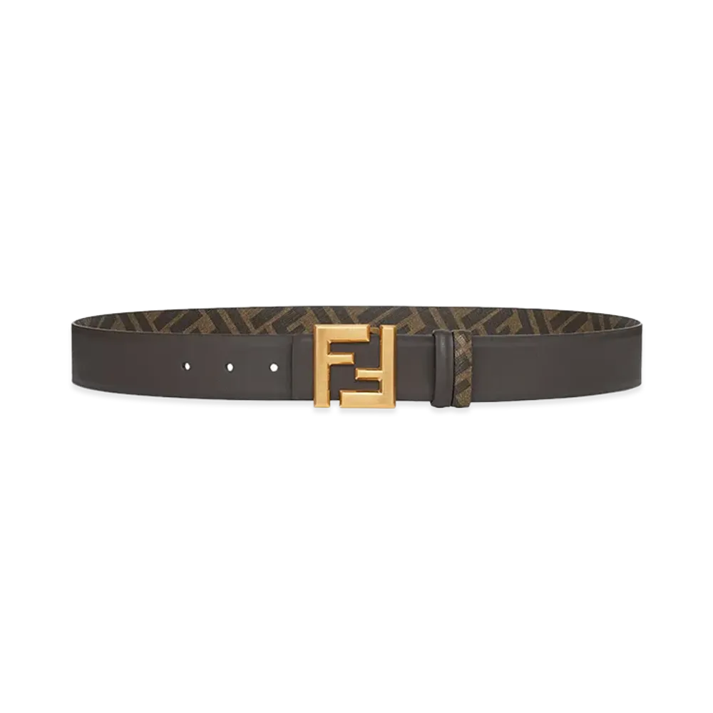 FENDI Reversible Belt With Thin Squared FF Buckle "Brown"