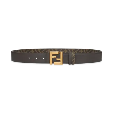 FENDI Reversible Belt With Thin Squared FF Buckle "Brown"