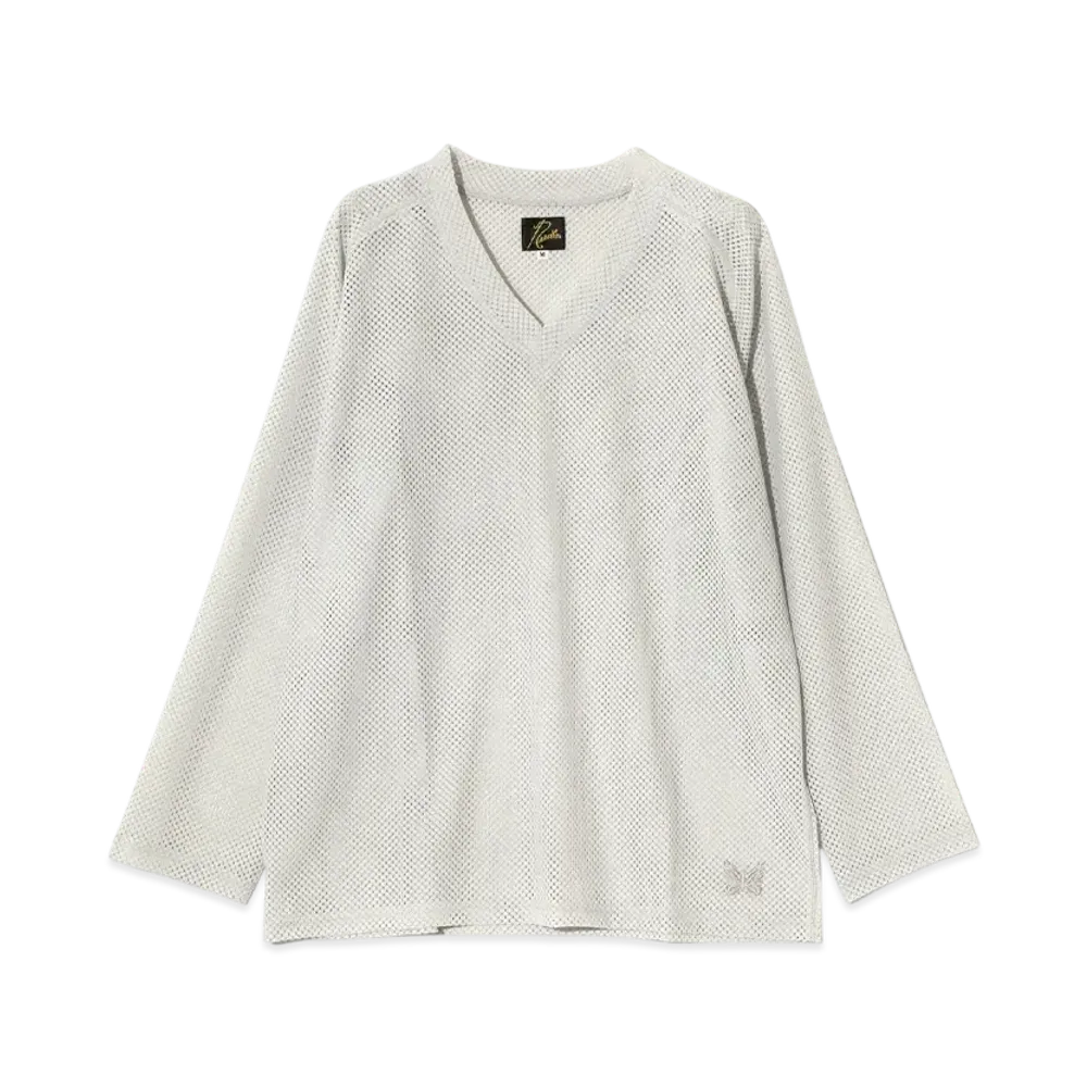 NEEDLES L/S V-Neck Tee - Raschel Lace "White"