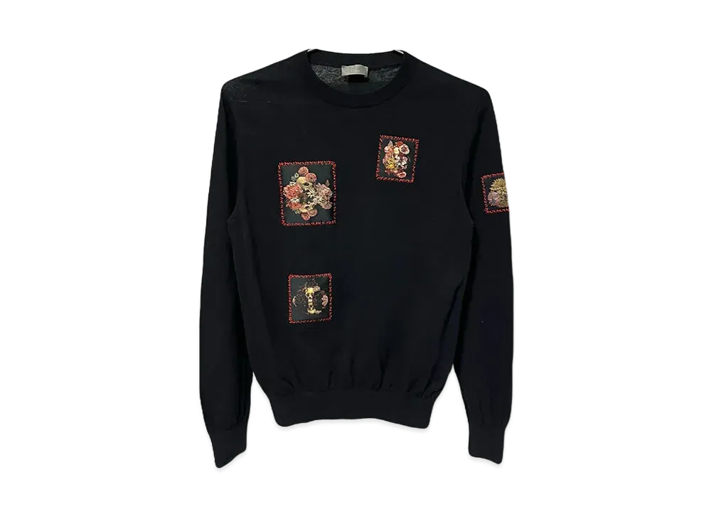 Dior HOMME x TORU KAMEI Men's Vanitas Skull Patch Crew Neck Knit Sweater "Black"