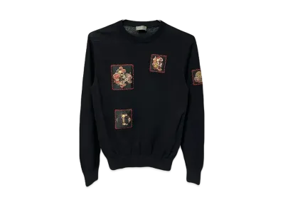 Dior HOMME x TORU KAMEI Men's Vanitas Skull Patch Crew Neck Knit Sweater "Black"