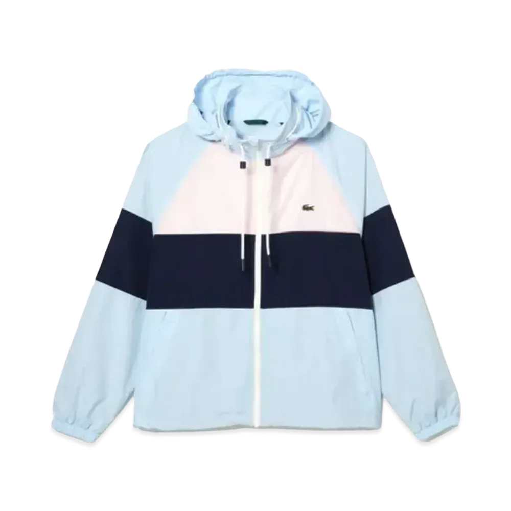 LACOSTE Water Repellent Color Block Short Track Jacket "Light Blue"