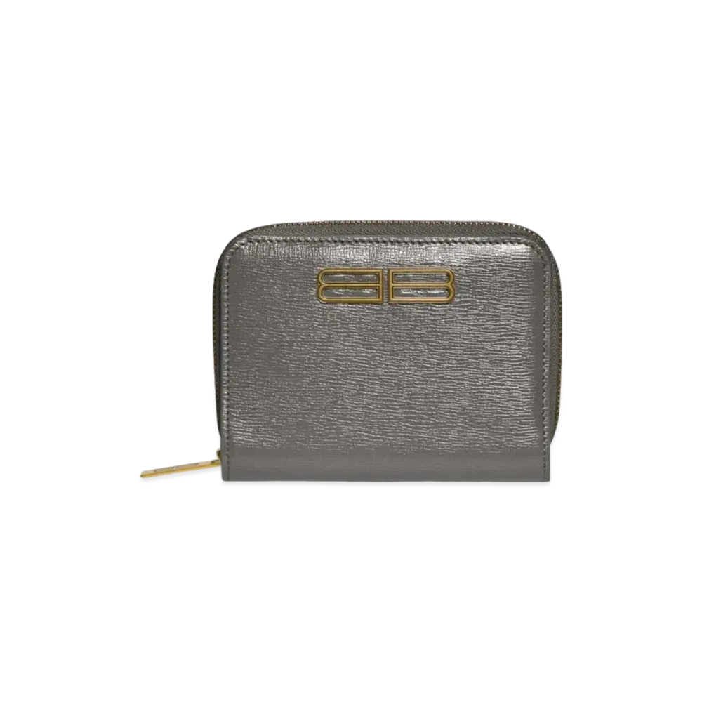 BALENCIAGA Gossip Bifold Compact Wallet In Stripe Embossed Calfskin "Dark Gray"