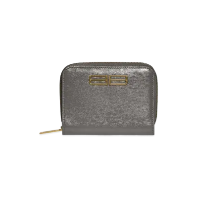 BALENCIAGA Gossip Bifold Compact Wallet In Stripe Embossed Calfskin "Dark Gray"