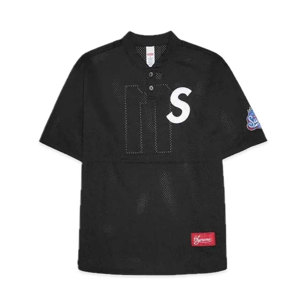Supreme S Logo Baseball Henley "Black"