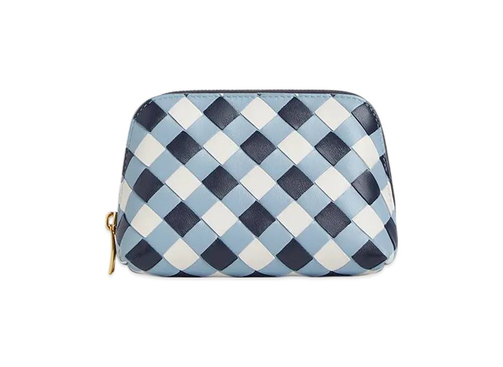 Bottega Veneta Intrecciato Small Beauty Pouch "Abyss/Ice/White"