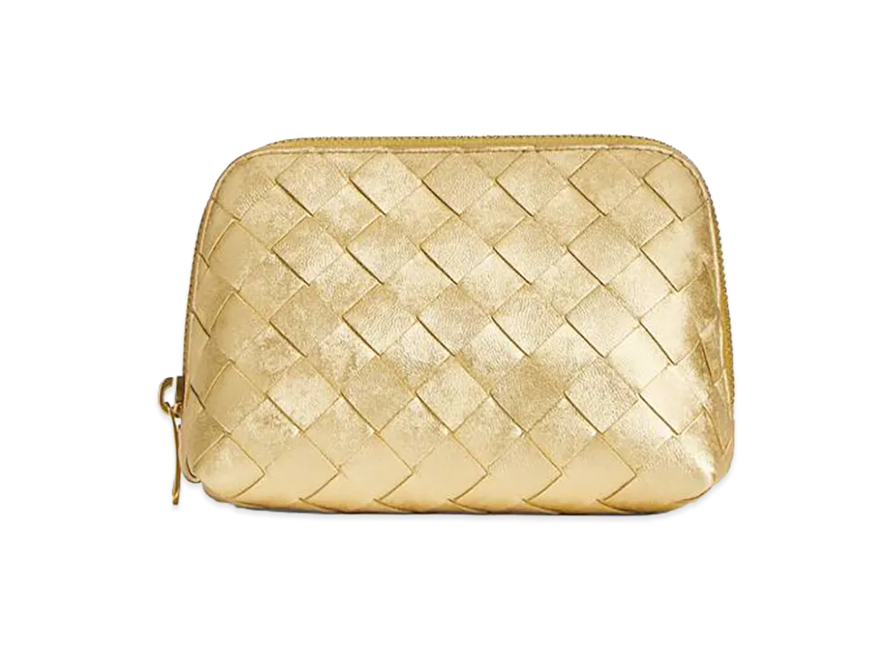 Bottega Veneta Intrecciato Small Beauty Pouch "Gold"