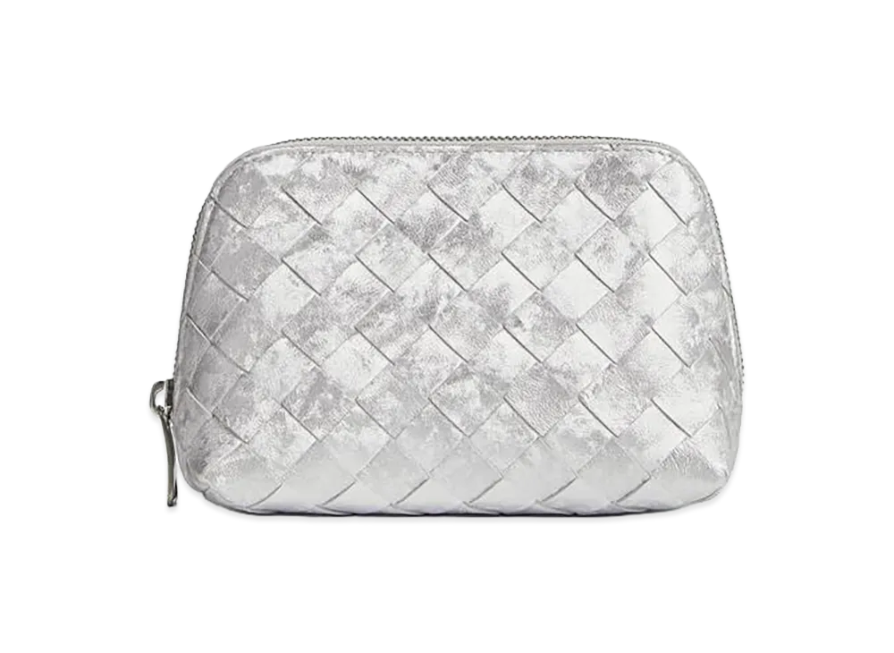 Bottega Veneta Intrecciato Small Beauty Pouch "Silver"