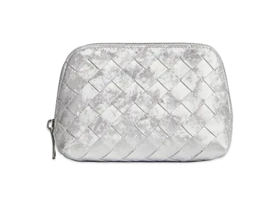 Bottega Veneta Intrecciato Small Beauty Pouch "Silver"