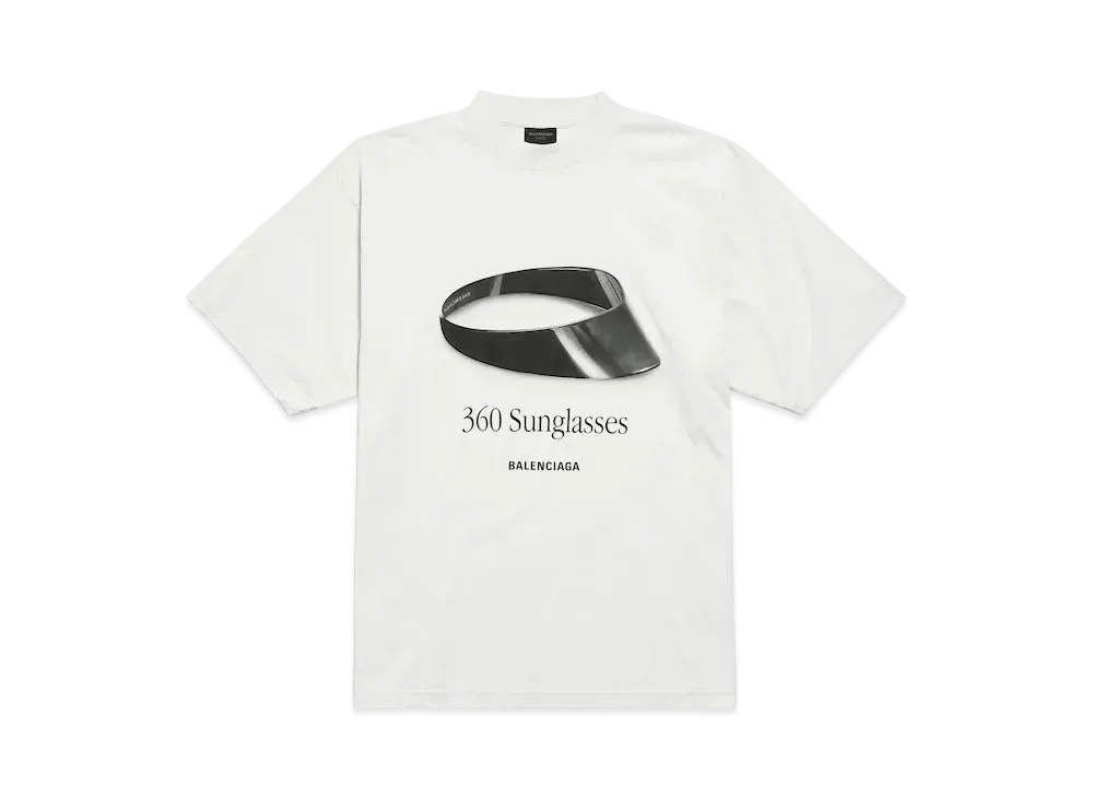 BALENCIAGA Men's 360 Sunglasses T-Shirt Medium Fit "Dirty Effect White"