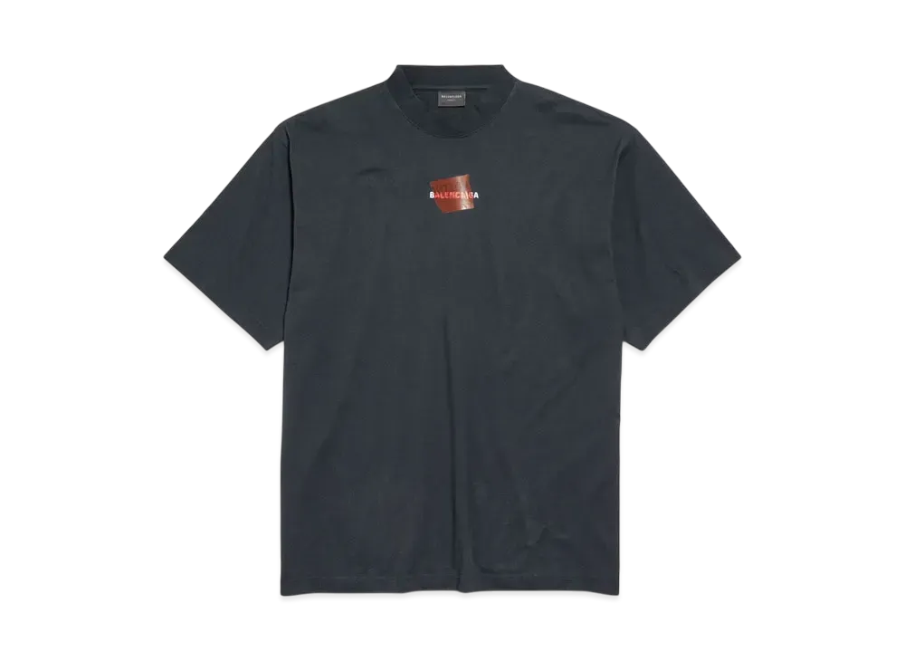 BALENCIAGA Men's Taped BALENCIAGA Back T-Shirt Medium Fit "Faded Black/White/Red"