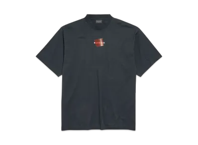 BALENCIAGA Men's Taped BALENCIAGA Back T-Shirt Medium Fit "Faded Black/White/Red"