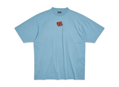 BALENCIAGA Men's Taped BALENCIAGA Men's Back T-Shirt Medium Fit "Gray Blue"
