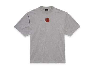 BALENCIAGA Men's Taped Balenciaga Back T-Shirt Medium Fit "Heather Grey/Black/Red"