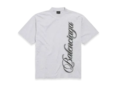BALENCIAGA Cursive T-Shirt Medium Fit "Light Heather Grey/Ivory"