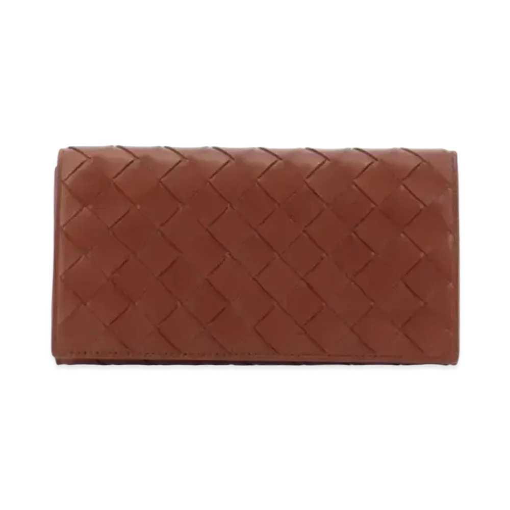 Bottega Veneta Intrecciato Lambskin Calfskin Flap Wallet "Rust"