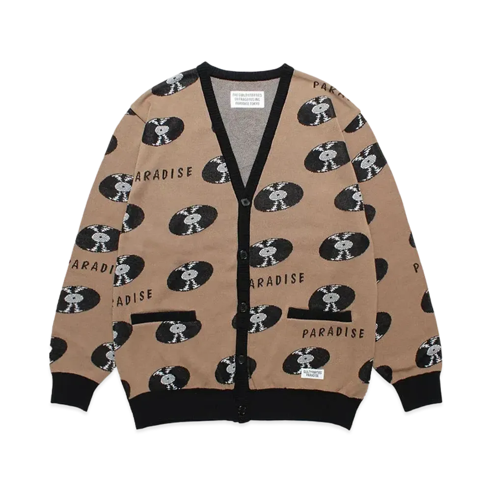 WACKO MARIA Records Jacquard Knit Cardigan "Brown"