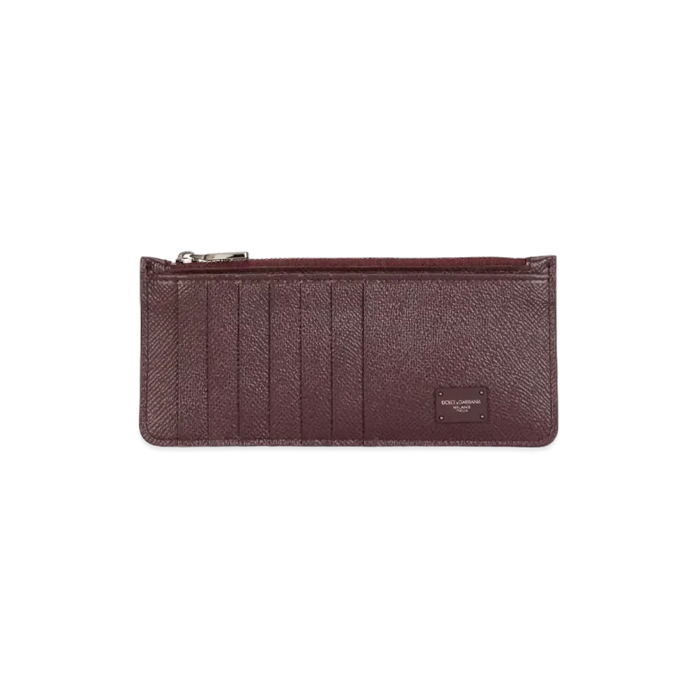 Dolce&Gabbana Vertical Credit Card Holder Dauphine Calfskin Logo Plate "Bordeaux"