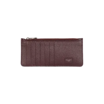 Dolce&Gabbana Vertical Credit Card Holder Dauphine Calfskin Logo Plate "Bordeaux"