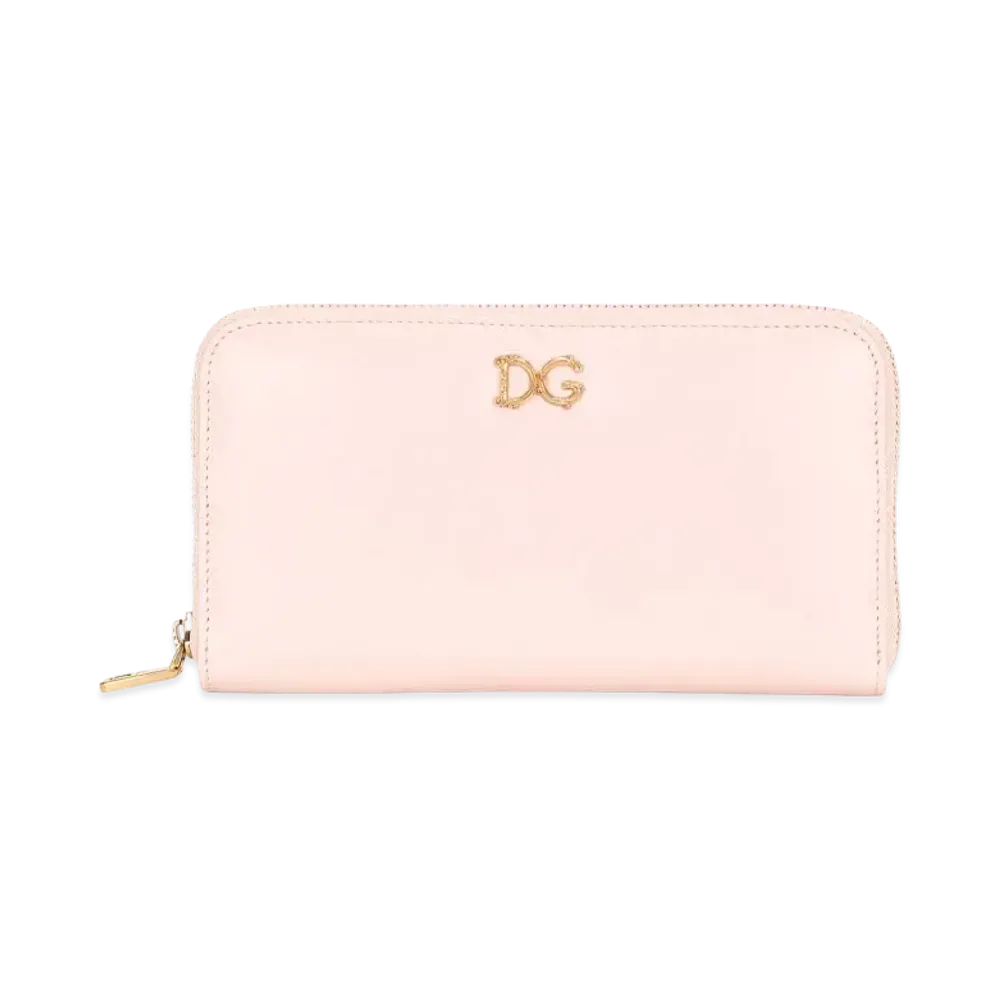 Dolce&Gabbana Zip Around Wallet Calfskin DG Barocco "Pale Pink"
