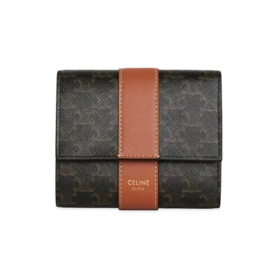 CELINE Small Trifold Wallet In Triomphe Canvas And Lambskin "Tan"