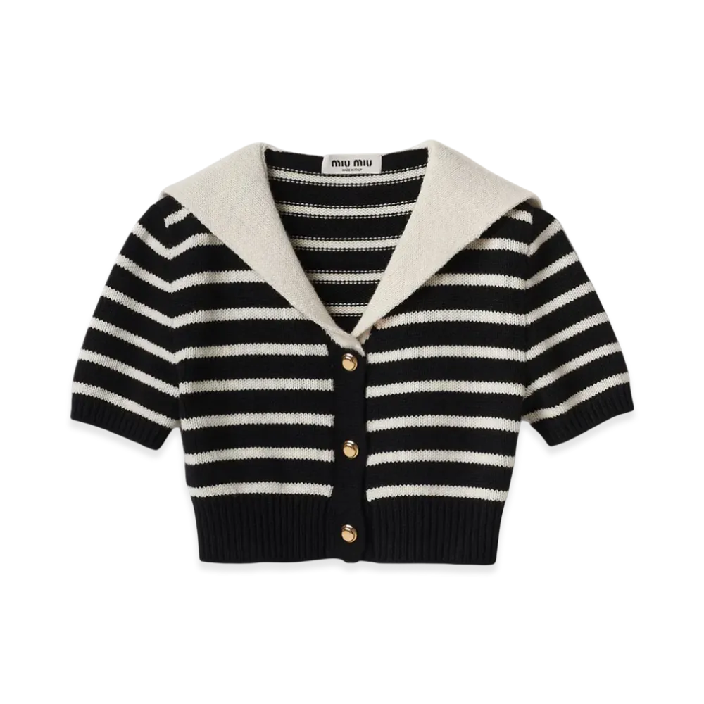 MIU MIU Women's Cashmere Knit Cardigan "Black/Tan"