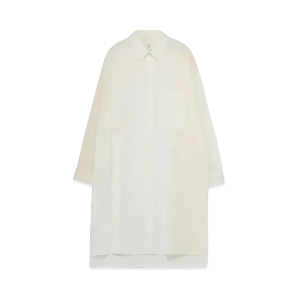 Yohji Yamamoto Y's 60 LAWN POWDER SNOW WASHER RIGHT STRIP POCKET BLOUSE "White"