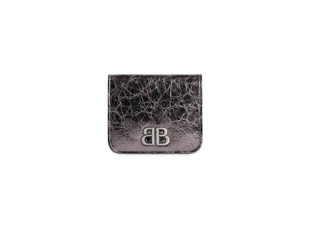 BALENCIAGA Monaco Flap Coin and Card Holder Metallized "Black"