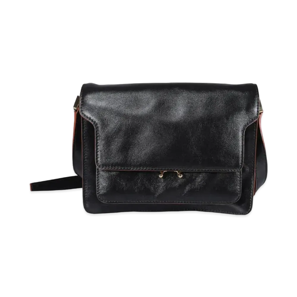 Marni Black Tumbled Calf Medium Trunk Soft Bag "Black"