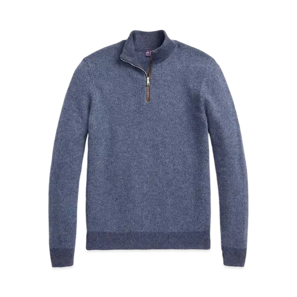 Ralph Lauren Purple Label Cashmere Quarter-Zip Sweater "Blue"