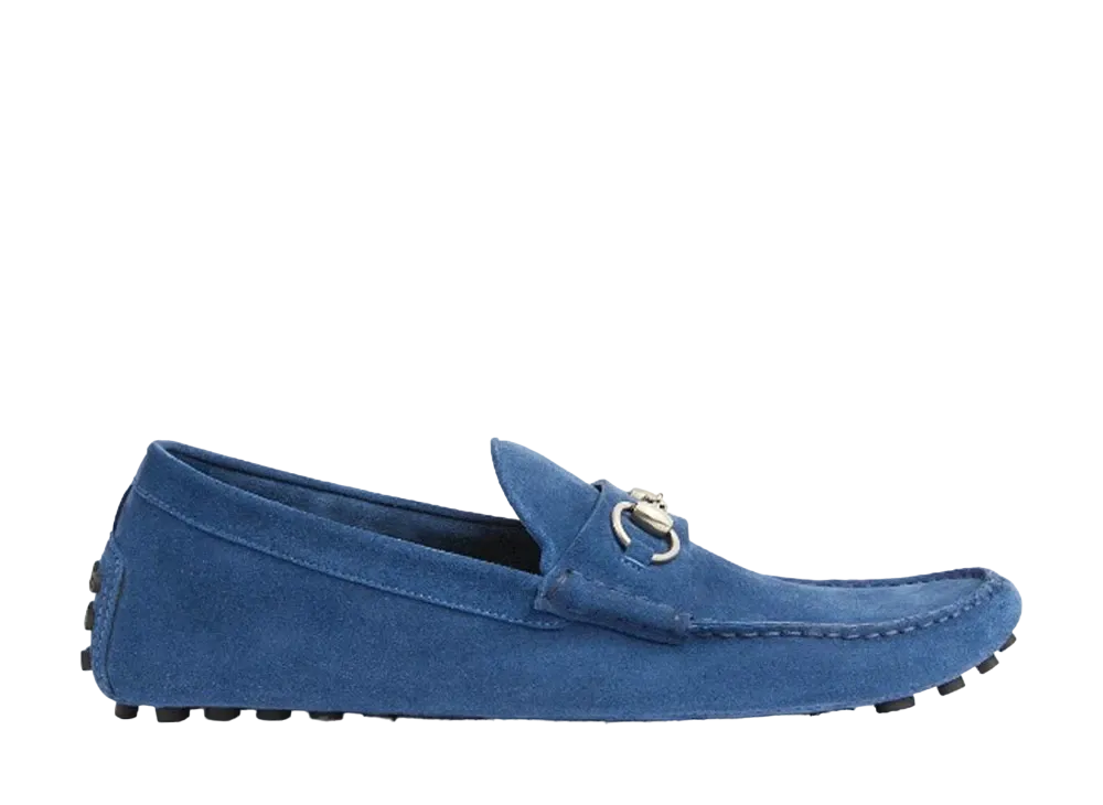 GUCCI Driver With Horsebit Suede "Blue"