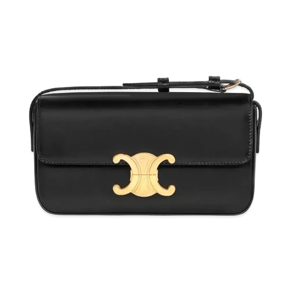 CELINE Chain Shoulder Bag Triomphe In Shiny Calfskin "Black"